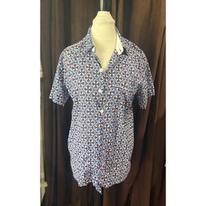 Men's Short Sleeve Shirt With Piping – Fun print Clover, Small, by Apsara